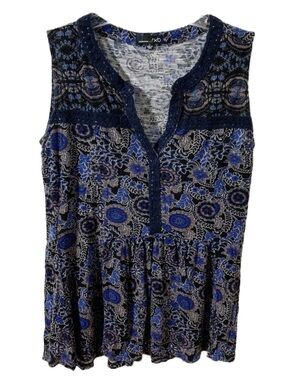rxb Jersey Knit Sleeveless Blouse with Ruffles Peplum Crocheted Lace Details
